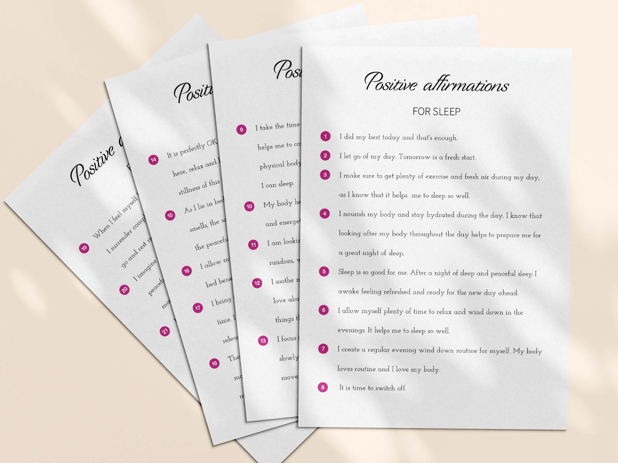 23 printable sleep affirmations - download the PDF and print at home.