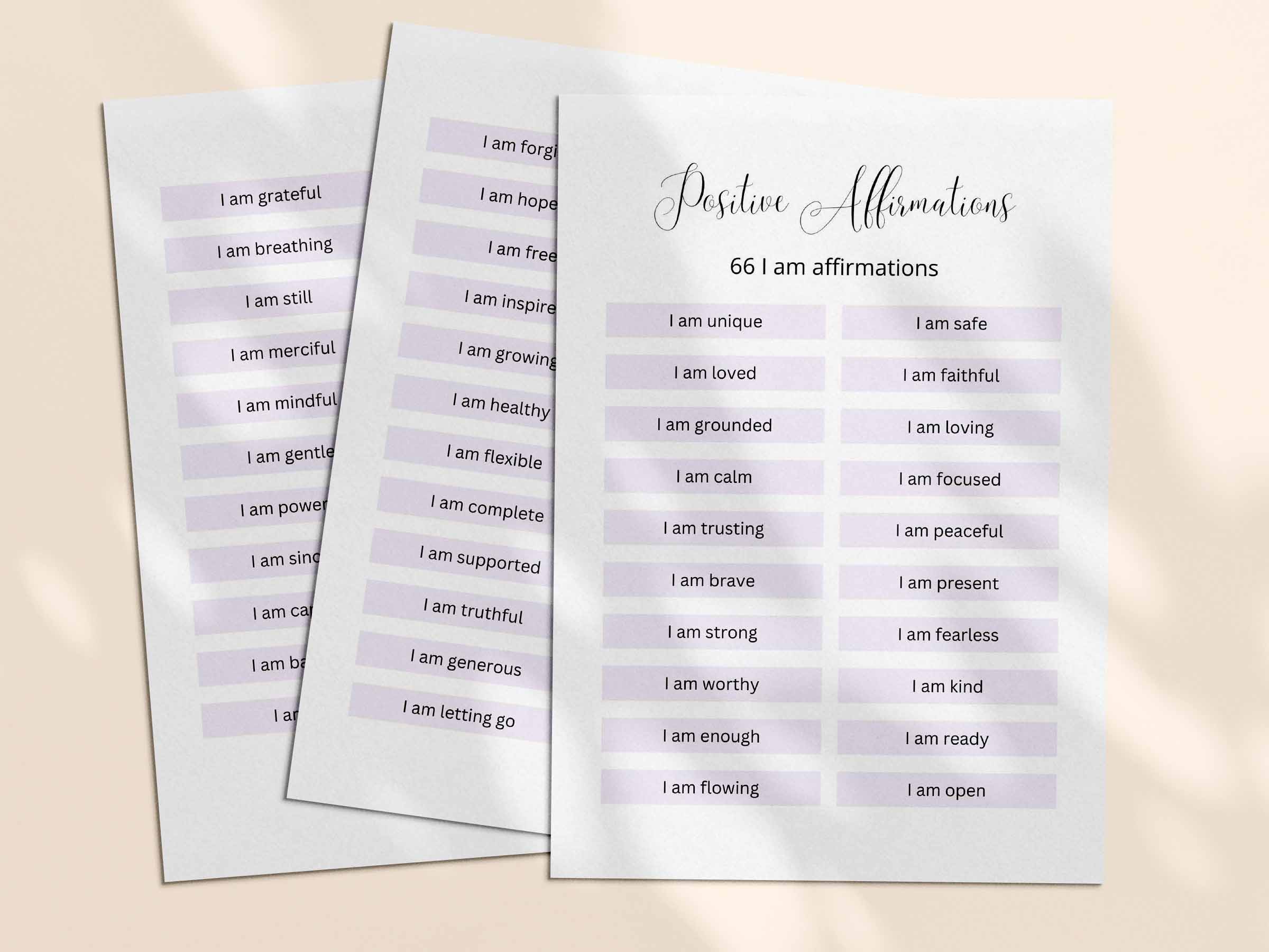 66 printable 'I AM' positive affirmations - download the PDF and print at home.