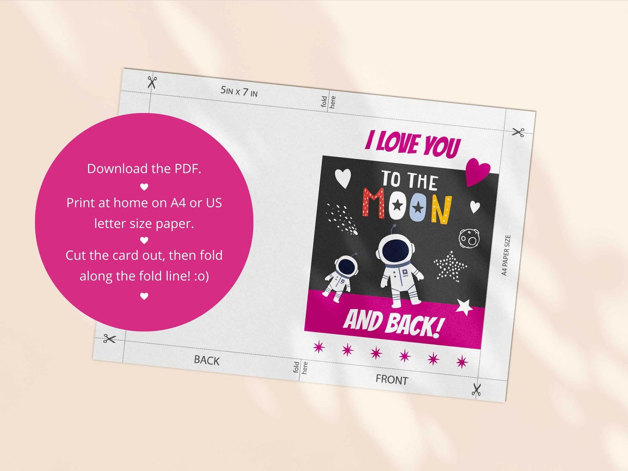 Printable friendship card template - both an A4 and US Letter print template are included in this download.
