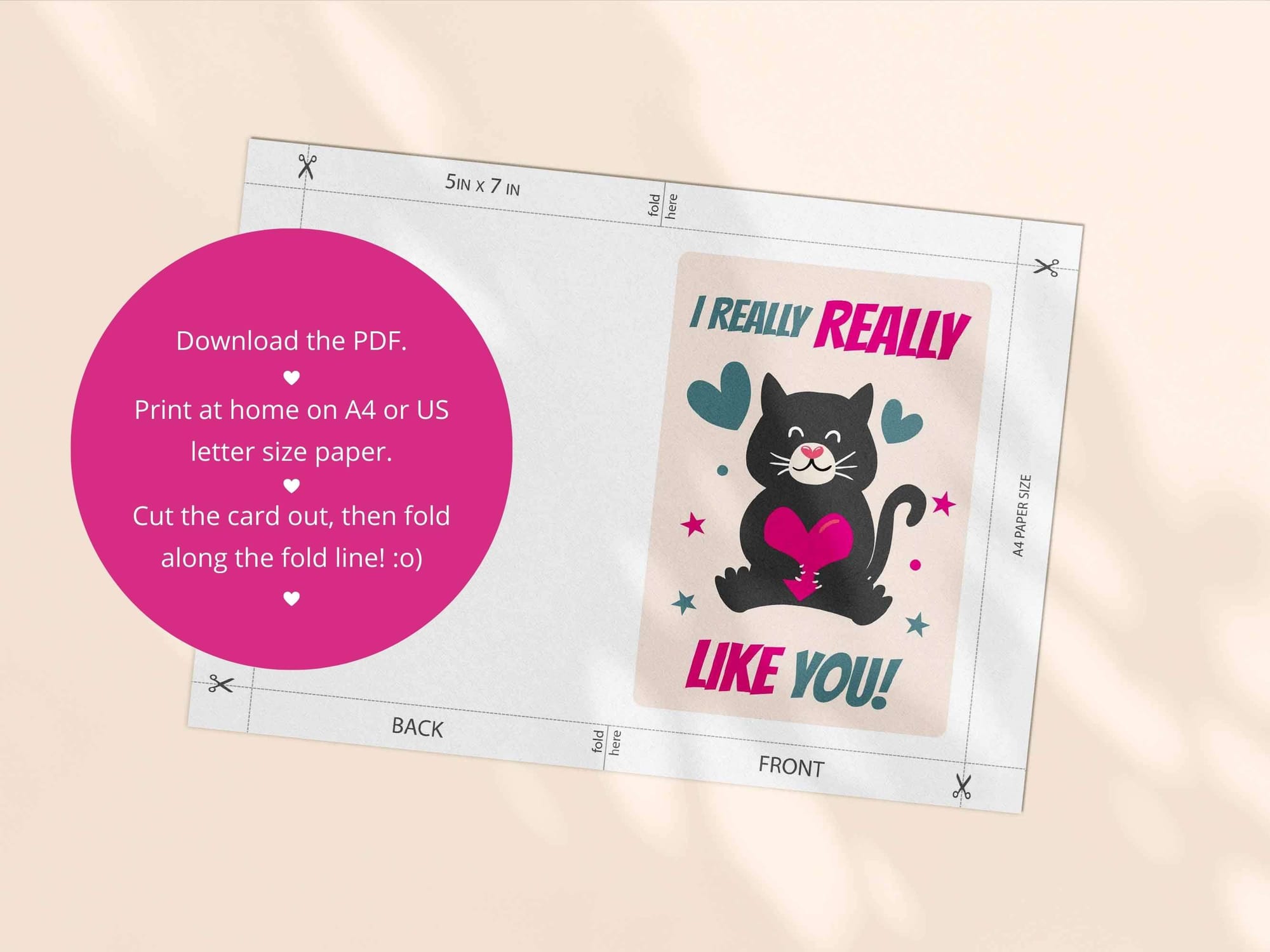 Printable friendship card template - both an A4 and US Letter print template are included in this download.