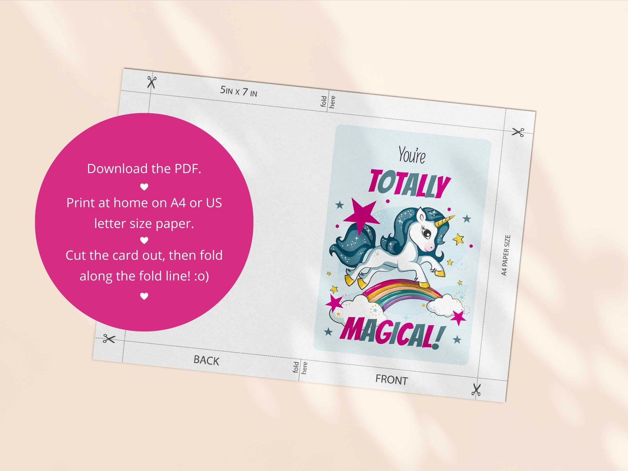 Printable friendship card template - both an A4 and US Letter print template are included in this download.