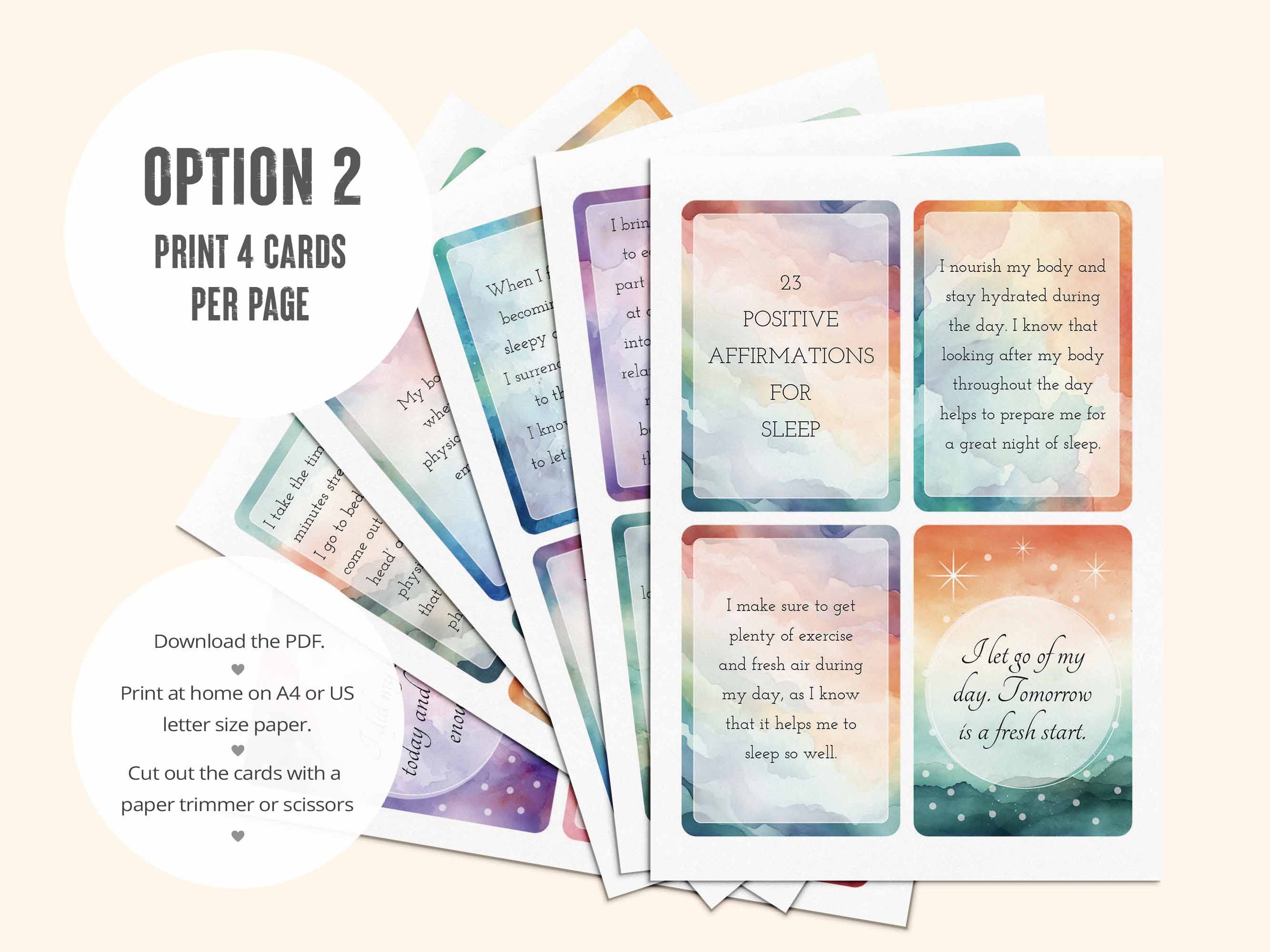 The second PDF has all 23 sleep affirmations laid out 4 per page.