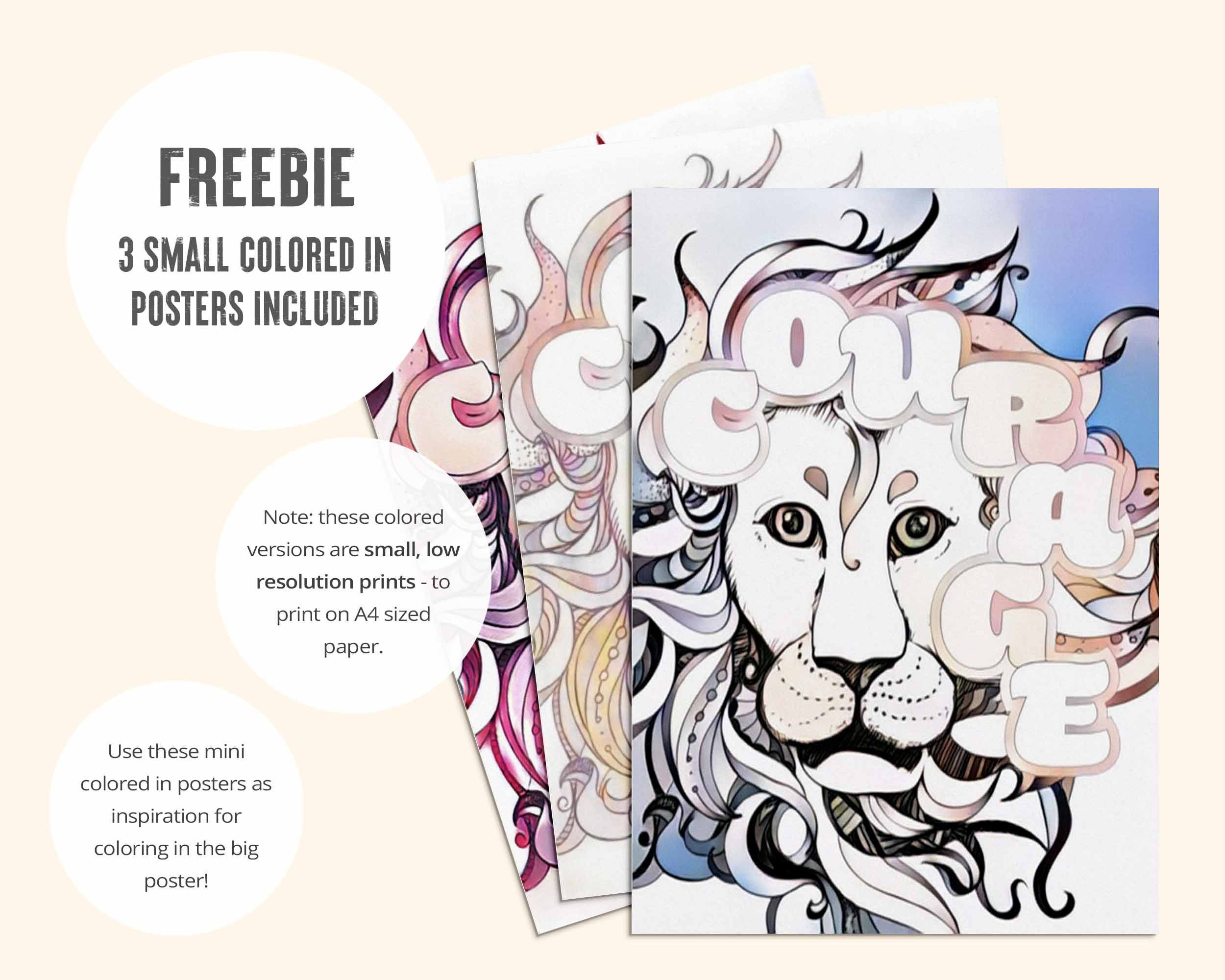 Mini colored in example posters are included to inspire your own coloring. Note: these colored versions are small, low resolution prints - to print on A4 sized paper.