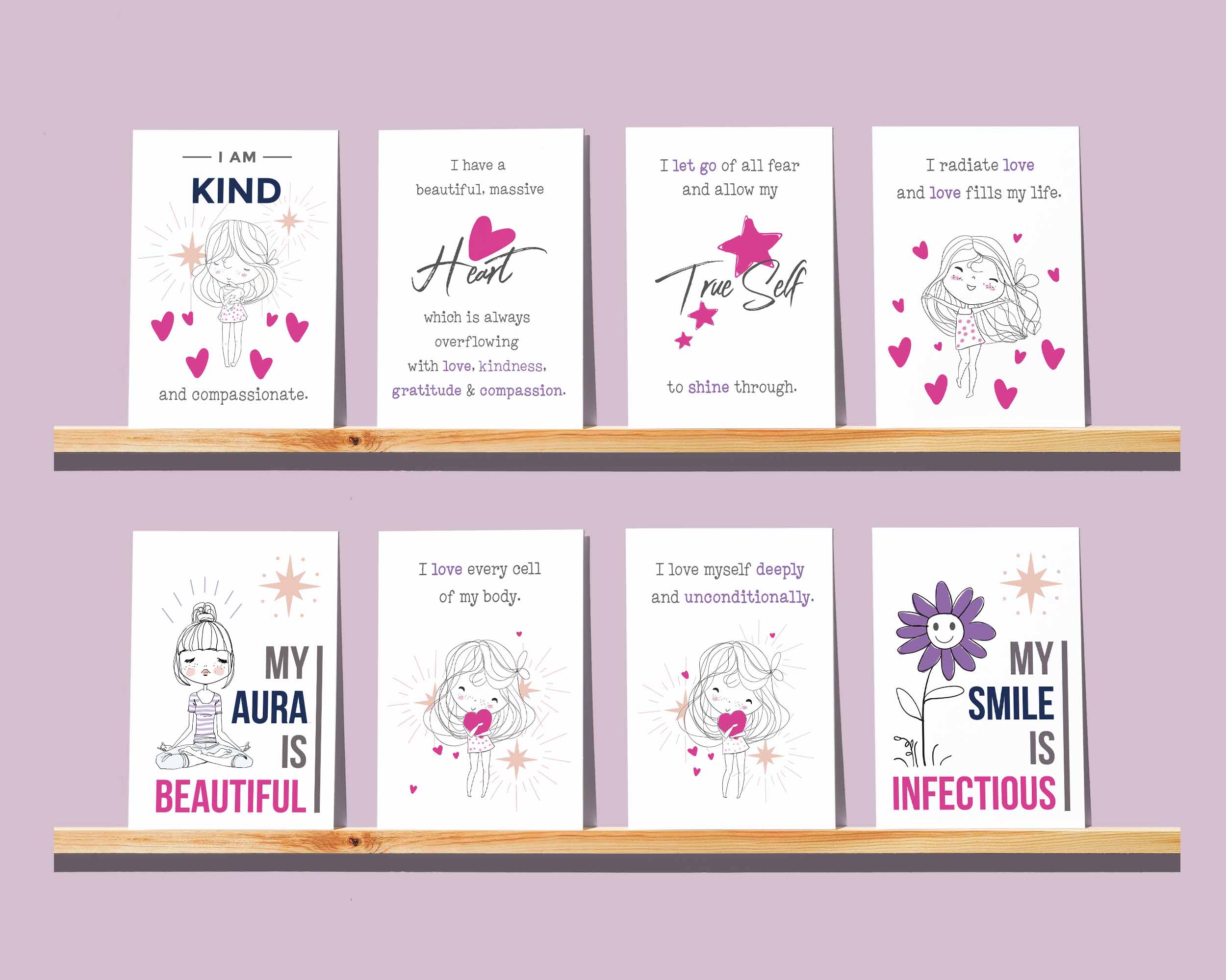 23 printable positive affirmation cards for self love, self care and self worth - in bright and bold colors.