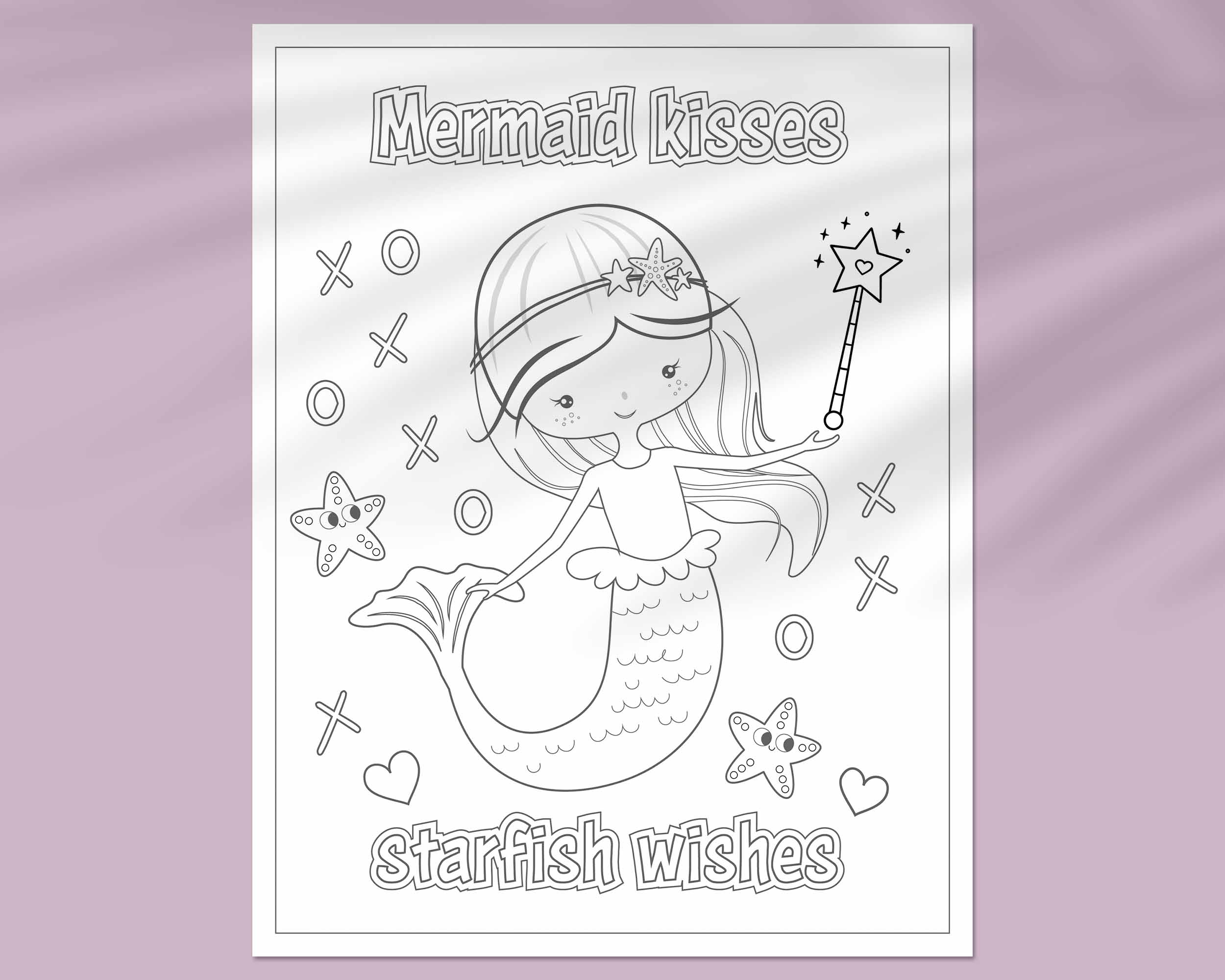 Mermaid kisses coloring sheet for kids.