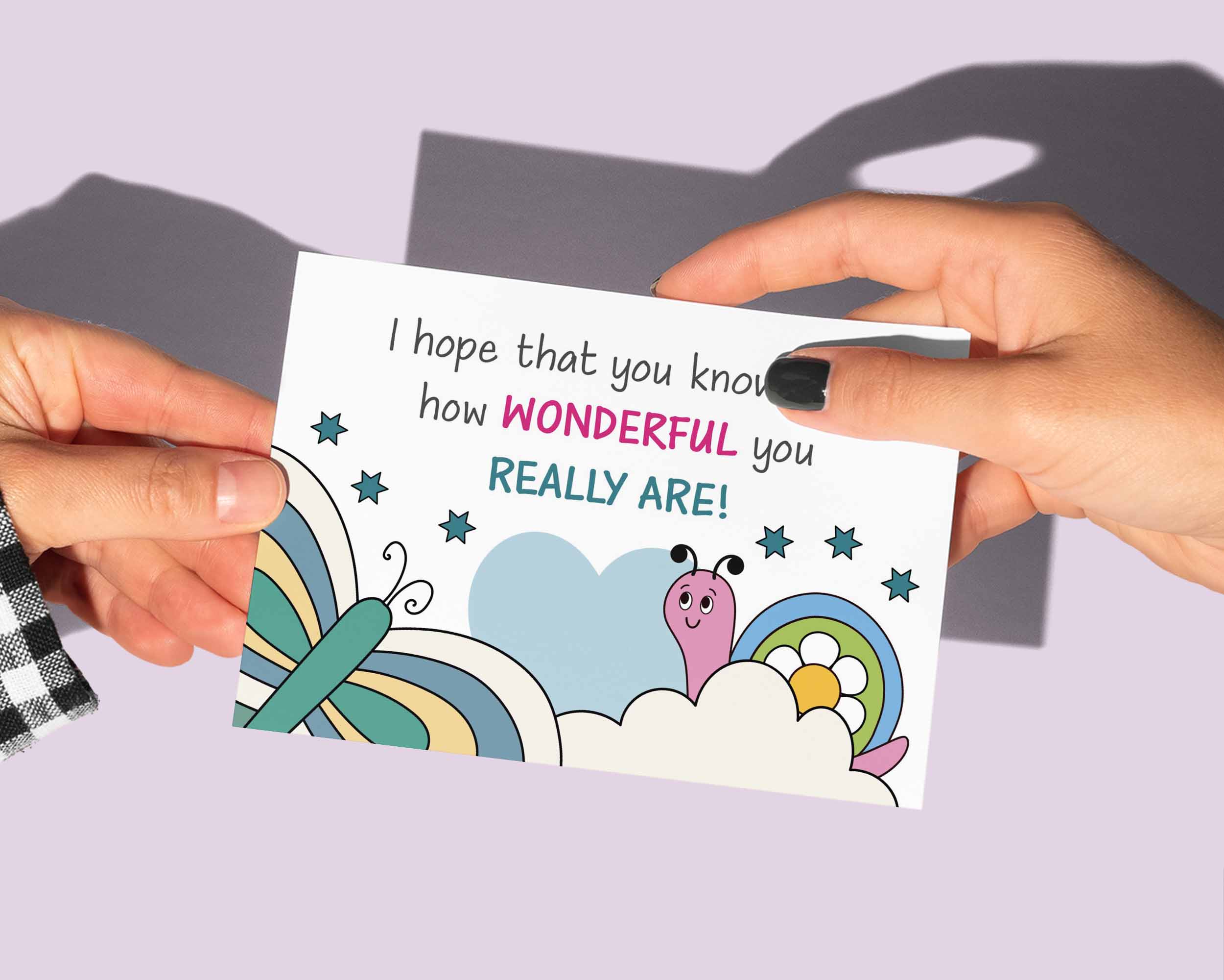 Random act of kindness cards in bright, bold, fun, flower power style.