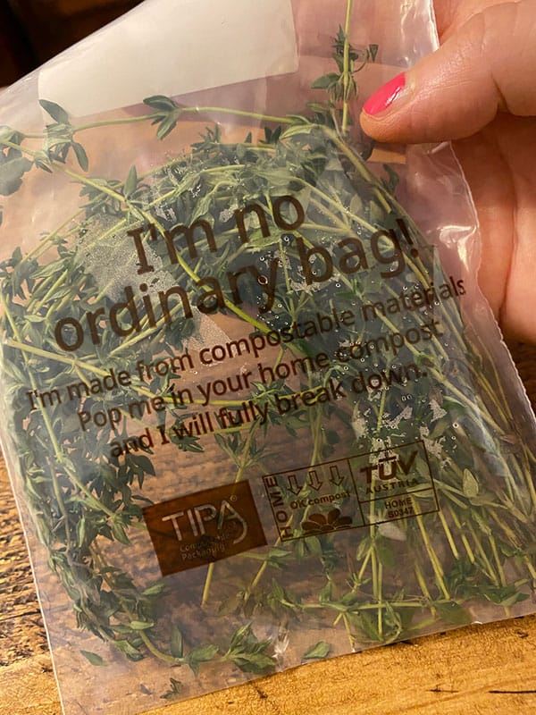 Riverford biodegradable, compostable 'plastic' packaging.
