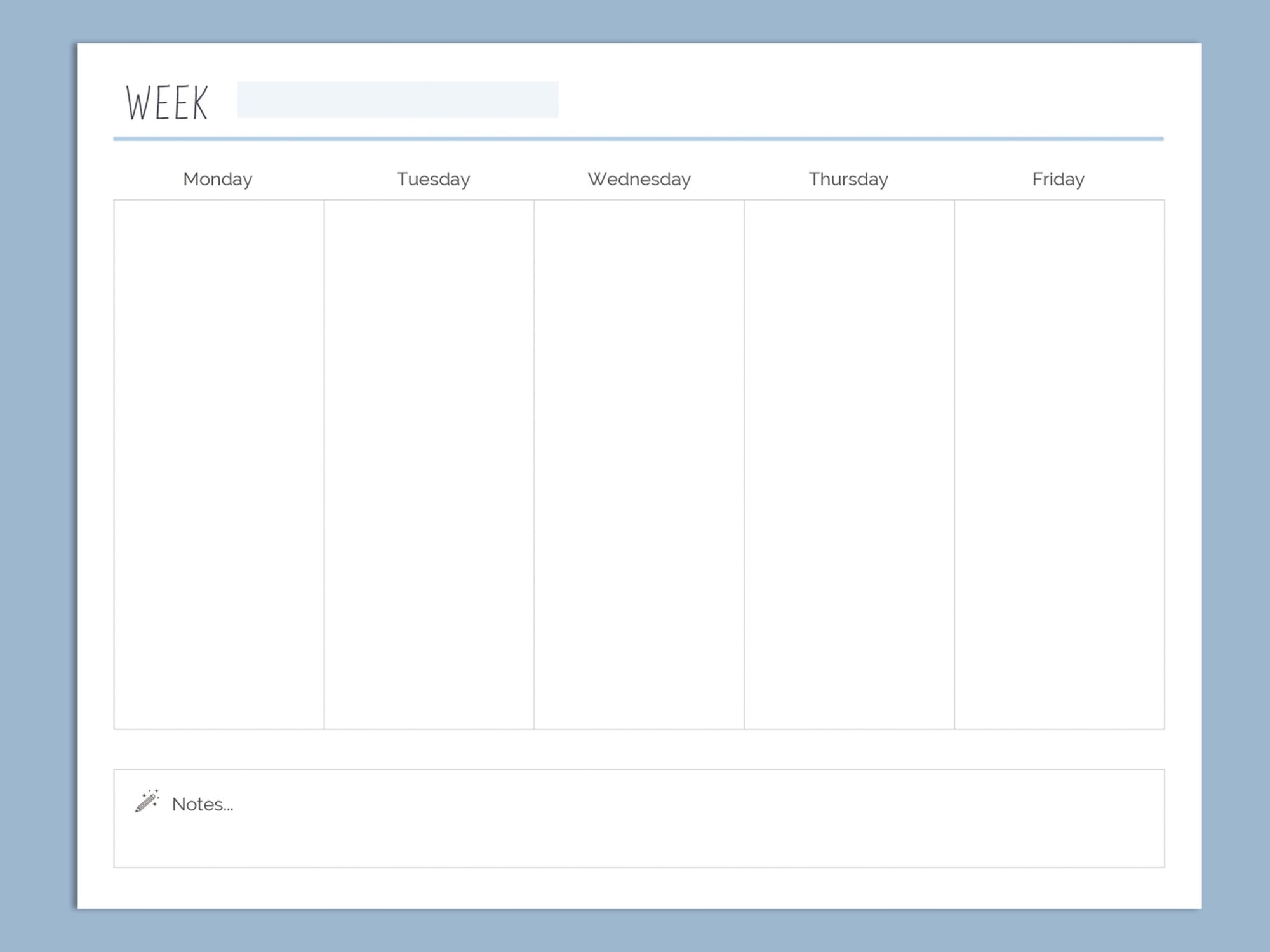 Mon to Fri 5 day planner