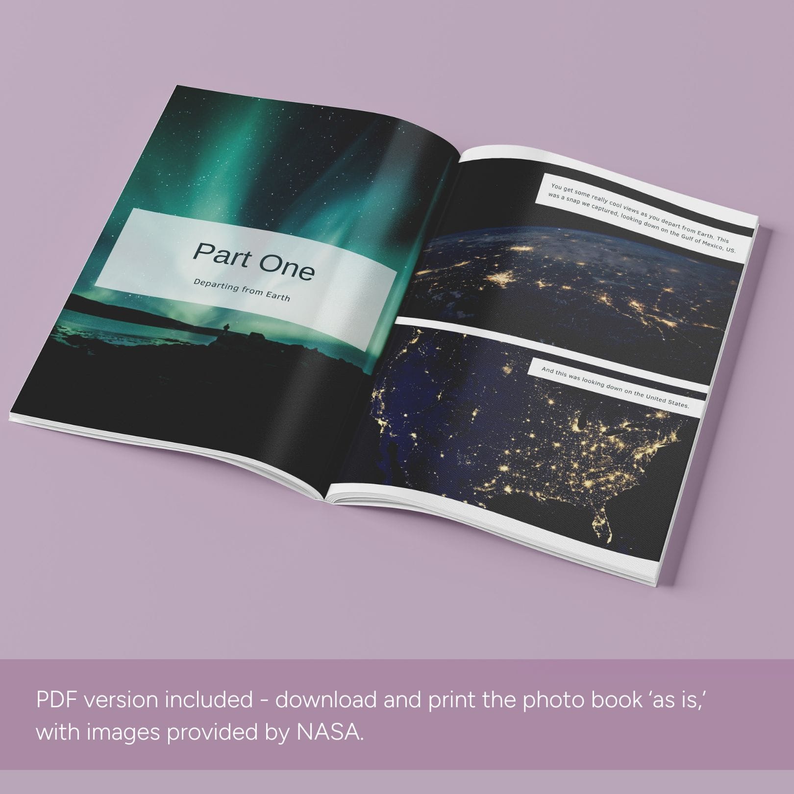 Option 1: print the photo book as it is, with images provided by NASA.