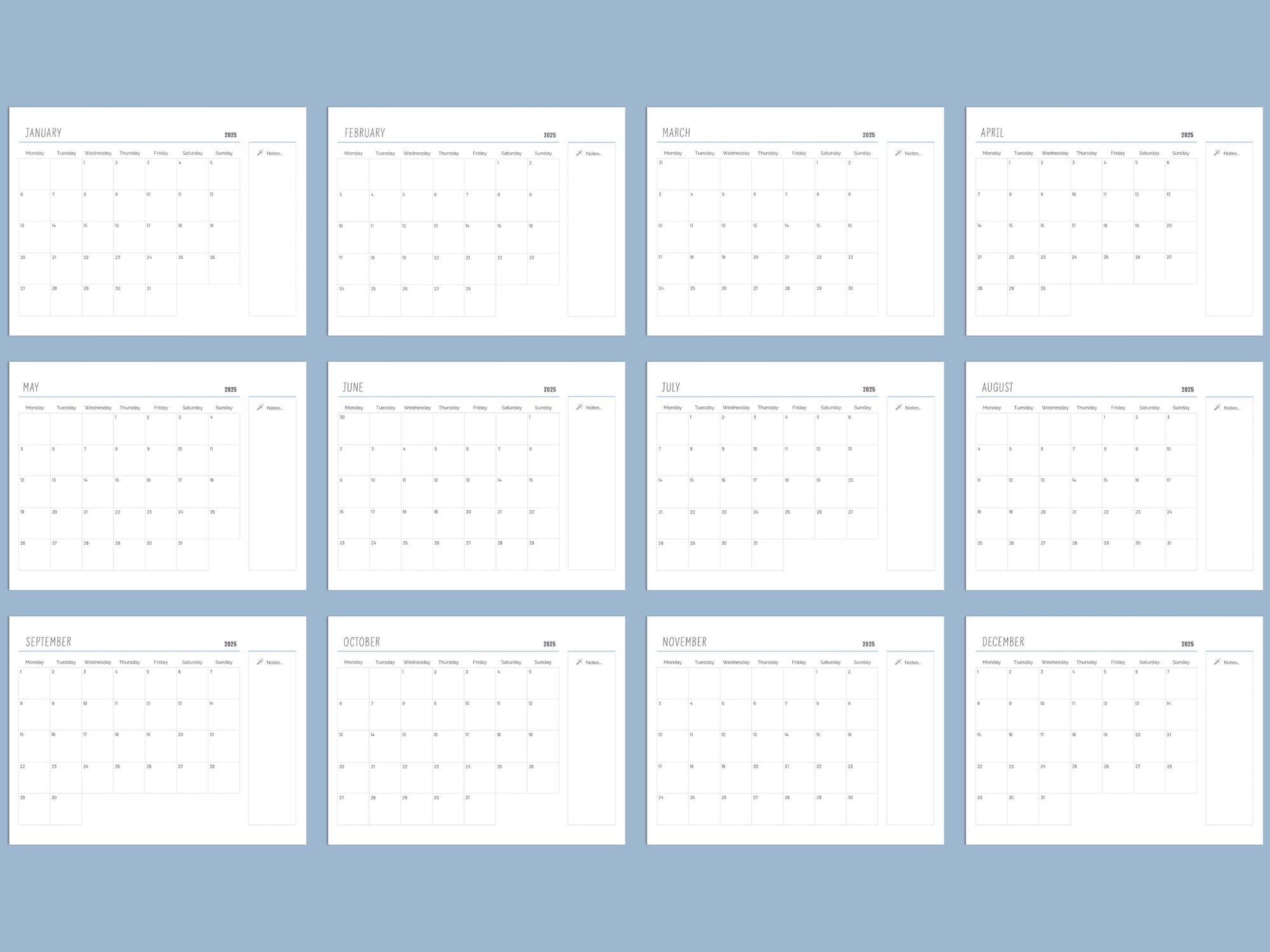 free 2025 monthly calendar