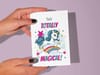Printable unicorn friendship card for kids with quote, "you're totally magical!"