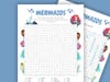 Printable mermaids word search for kids.