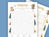 Printable camping word search for kids.