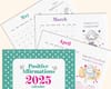 Printable positive affirmation calendar 2025. PDF download. Cute, fun artwork - great for children and young at heart adults!