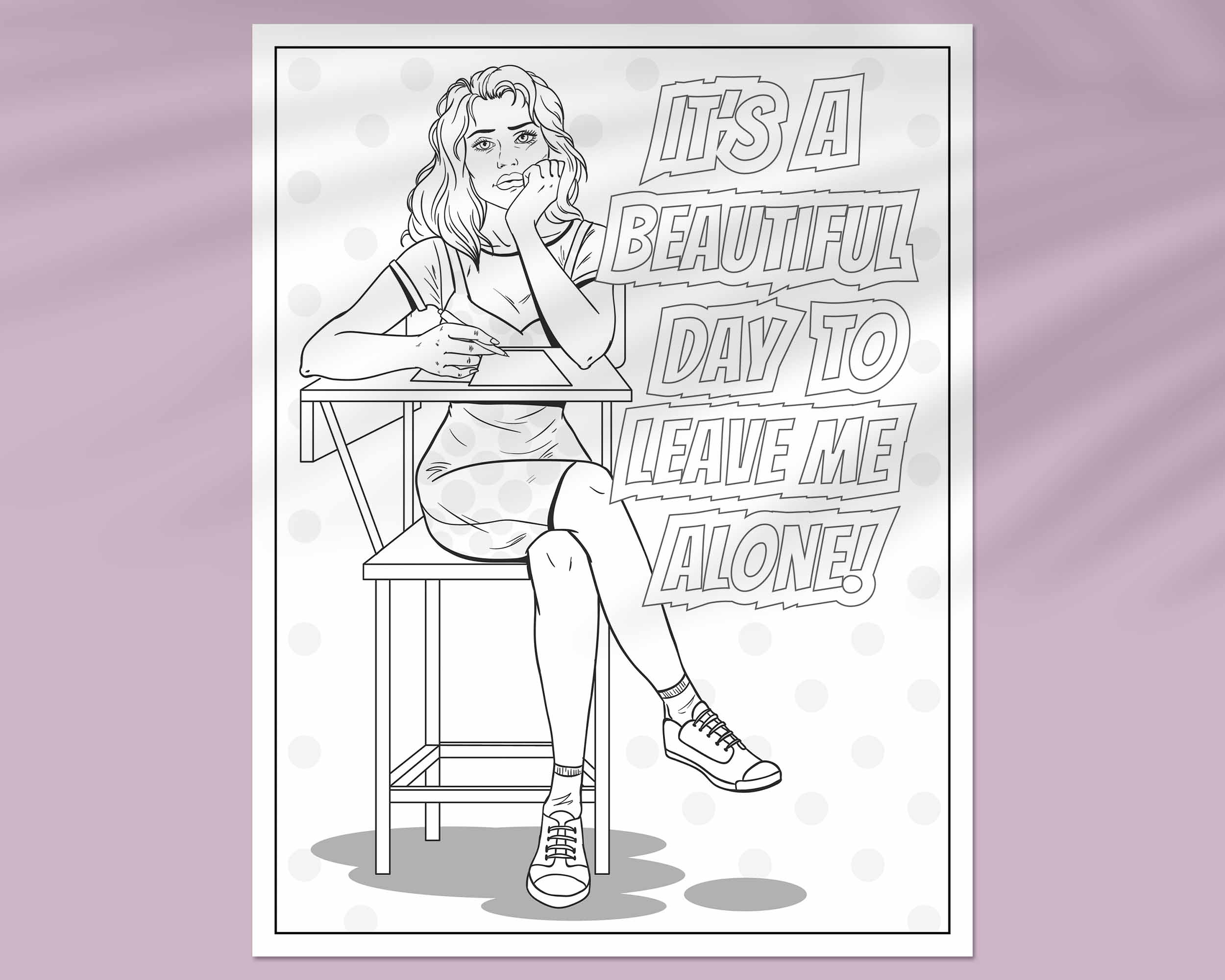 Funny coloring page for adults with unmotivational quote